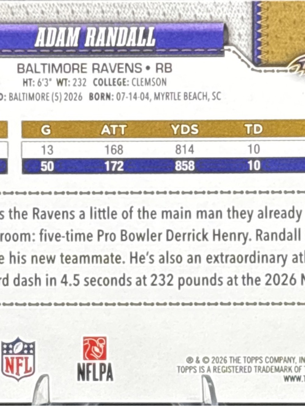 Topps Adam Randall Rookie Football Card - Picture 2 of 2